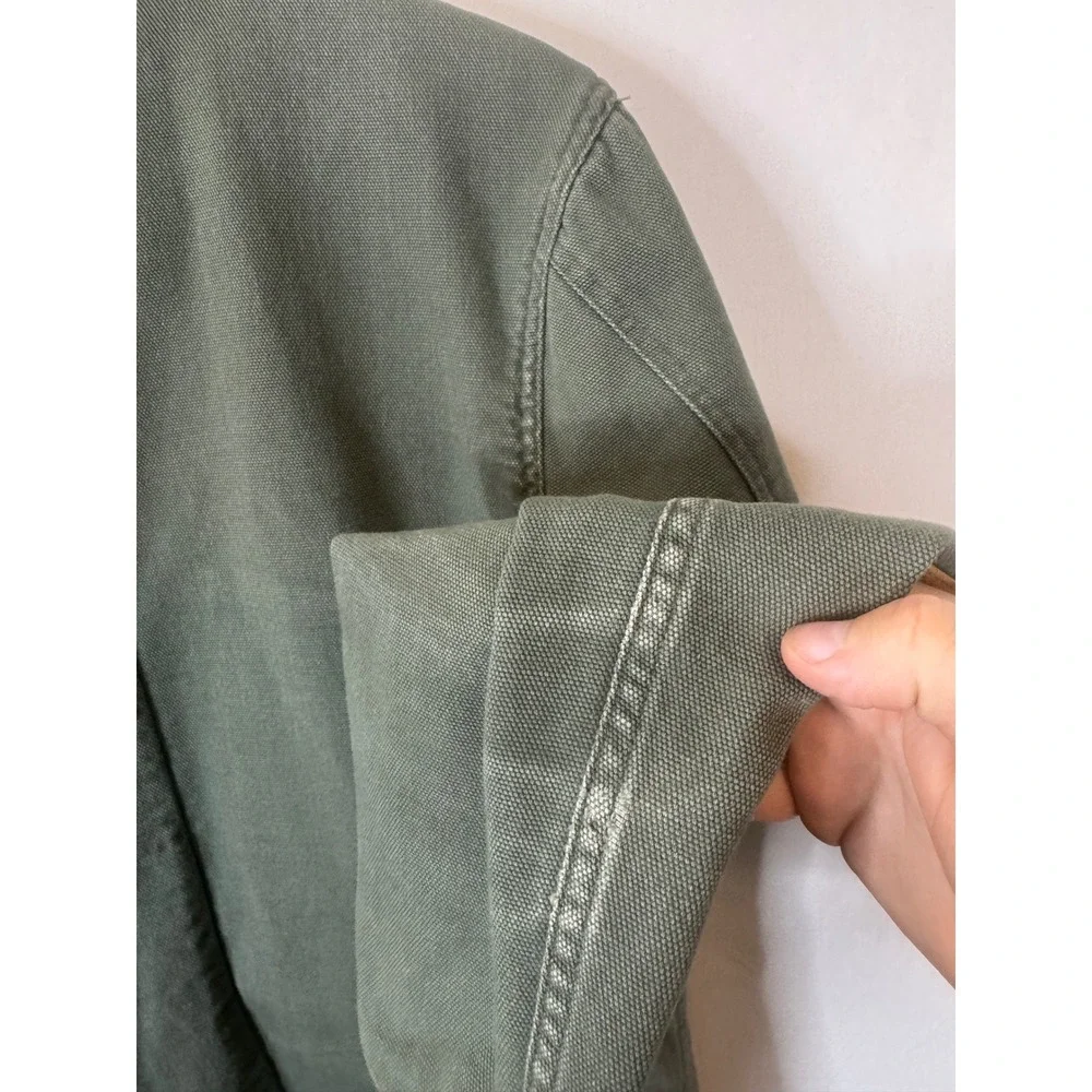 Orvis Mens Canvas Field Blazer Jacket Green Leather Trim Elbow Patches 40L